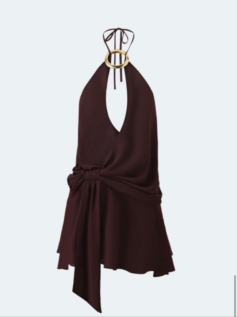 Tiger Mist Halter Mini Dress with Gold Ring Detail - Brown